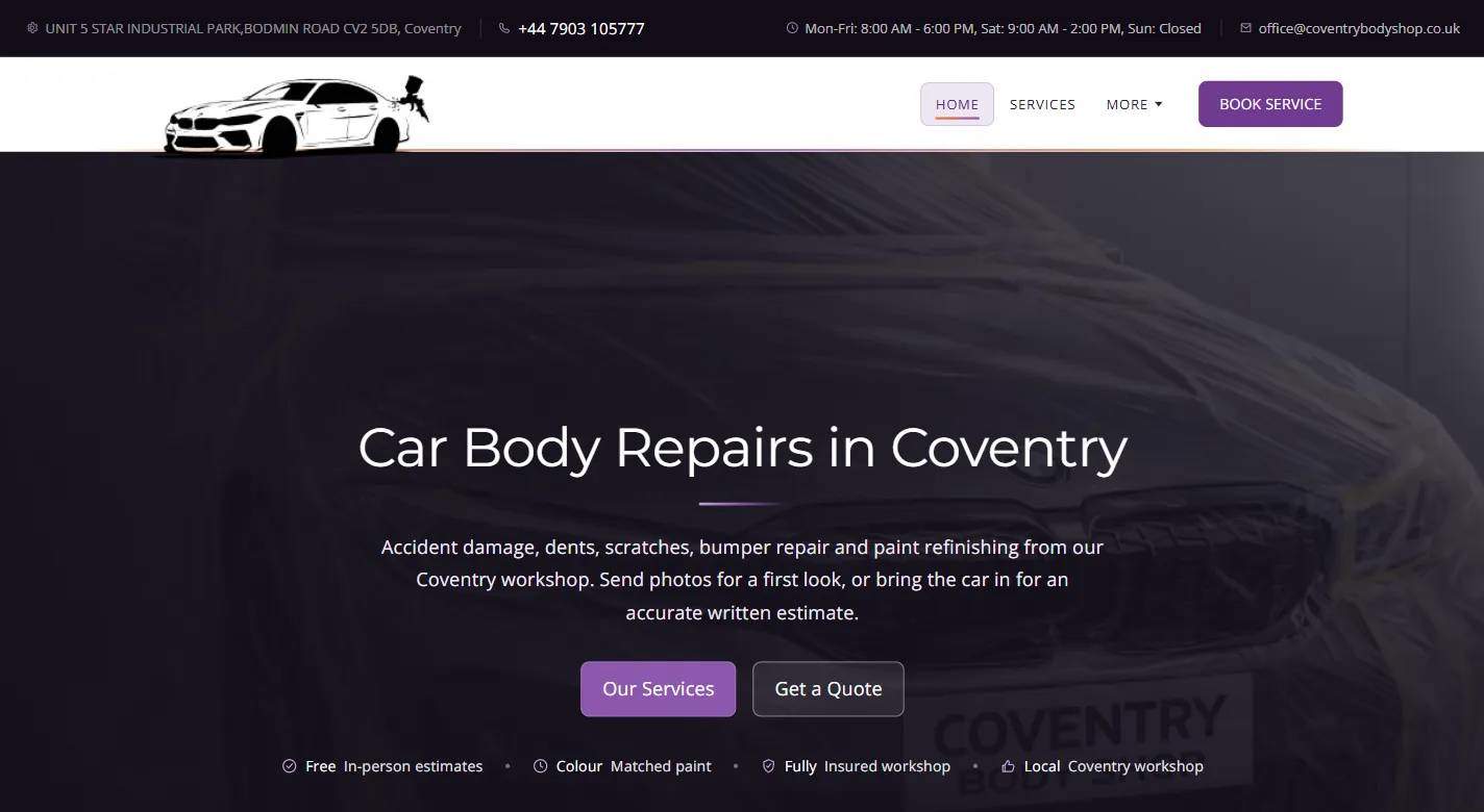 Coventry Body Shop - website build, relaunch and local SEO
