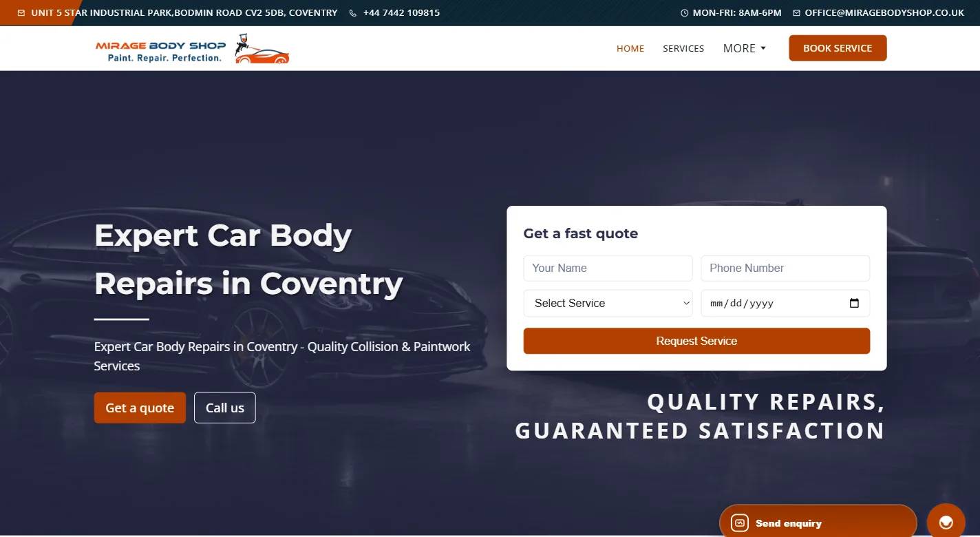 Mirage Body Shop - SEO recovery, platform delivery and booking workflow